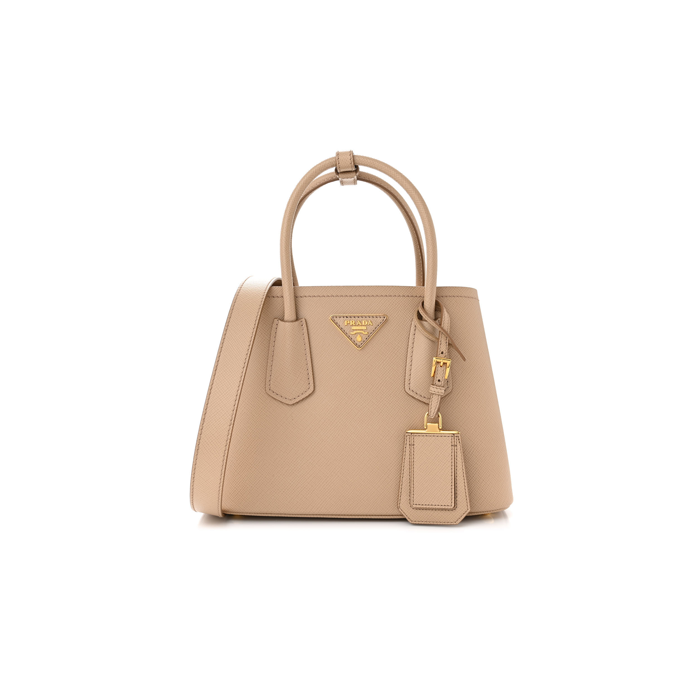 PRADA SAFFIANO CUIR MINI DOUBLE BAG CAMMEO 1BG443 (25*18.5*12.5cm)